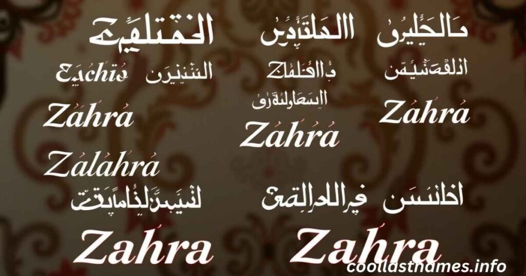 Spelling variations of Zahra